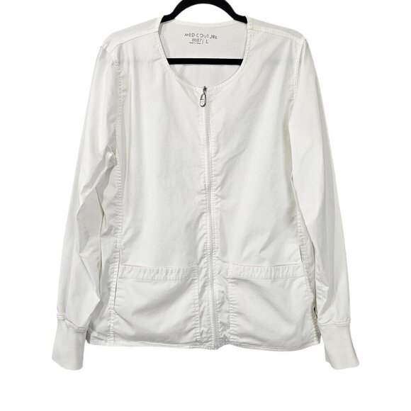 Med Couture Tech Zip Front White Scrub Jacket - Picture 1 of 7